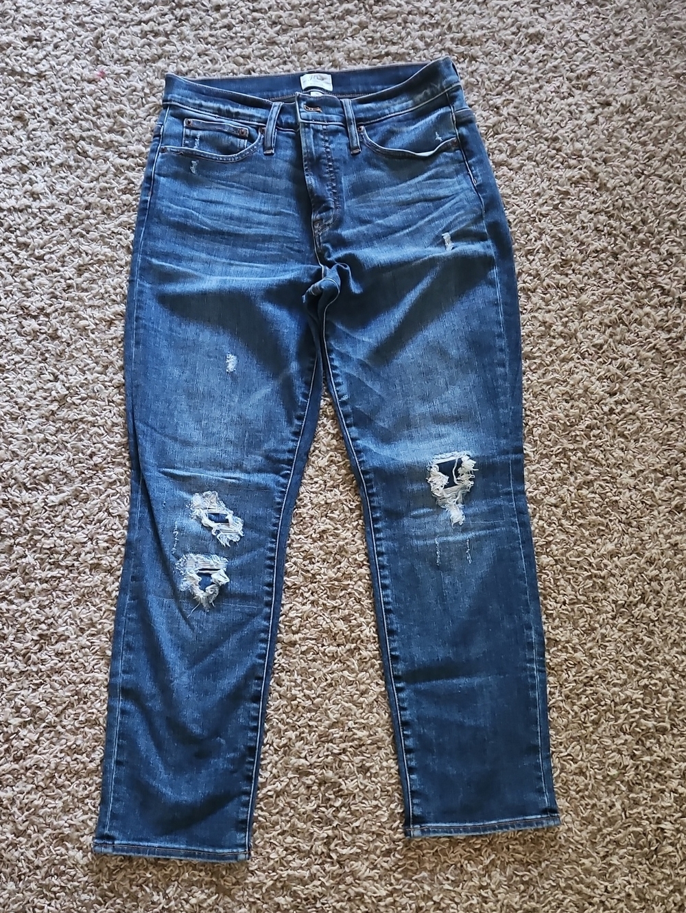 J. Crew Dark Blue Ripped Skinny Jeans